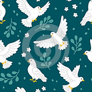 seamless background pattern with white doves