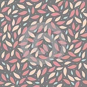 Seamless background patterns of leaves in pastel colours on a background of graphite .