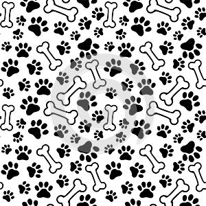 Seamless background - pet paw print and bone photo