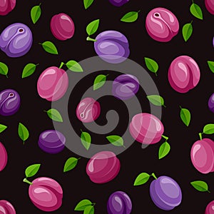 Seamless background with plums. Vector illustration.