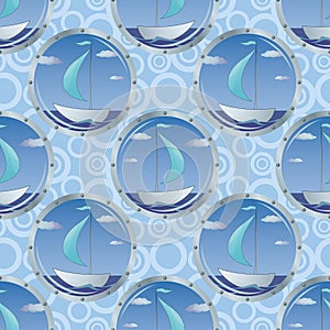 Seamless background, portholes and ships