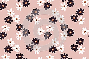 Seamless background with primitive childish floral pattern. Simple minimalistic pink background