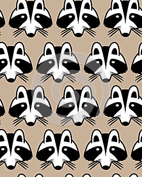 Seamless background with raccoon muzzles.