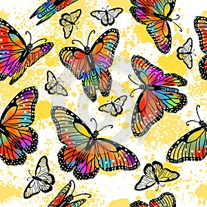 Seamless background of rainbow butterflies. Vector illustration