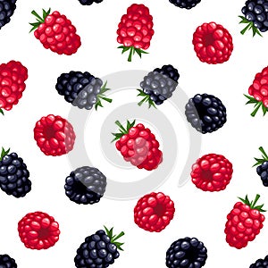 Seamless background with raspberry and blackberry. Vector illustration.