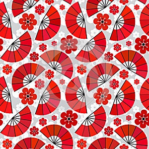 Seamless background with red decorative funs