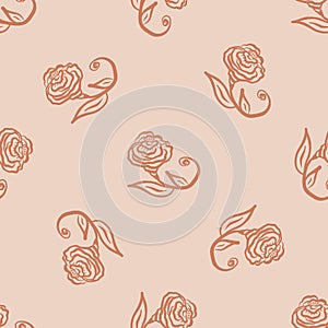 Seamless background rose flower gender neutral baby pattern. Simple whimsical minimal earthy 2 tone color. Kids nursery