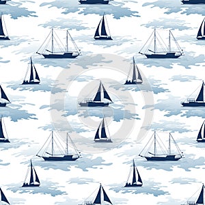 Seamless background, sailboats and waves