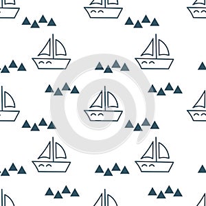 Seamless background with sailing ships, yachts . Flat hand drawn illustration