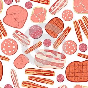 Seamless Background with Set of Meat Products