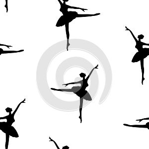 Seamless background of silhouettes graceful dancing ballerina