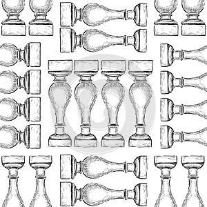 Seamless background of sketches ancient architectural details balustrades