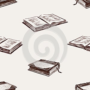 Seamless background of sketches old printed books photo