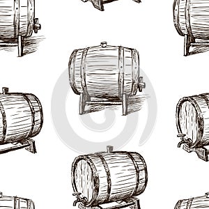 Seamless background of the sketches of wine casks