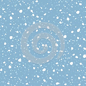 Seamless background with snowfall on blue. Vector falling snow pattern.