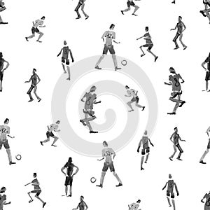Seamless background. Soccer players kicks the ball with paint splatter design. footballer. isolated on white background