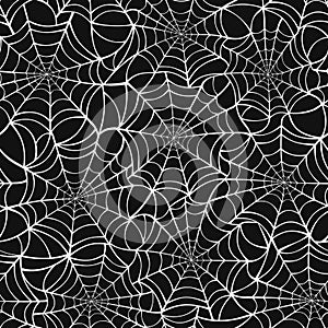 Seamless background with spider web on black. Vector illustration.