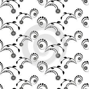 Seamless background with spittle flowers black ornament