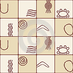 Seamless background with symbols of Australian aboriginal art