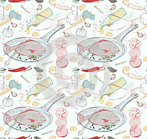 Seamless Background with taste Fish dish