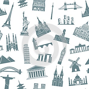 Seamless background with tourist attractions and architectural landmarks