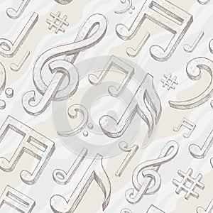 Seamless background with treble clef and notes