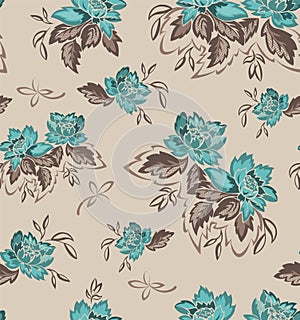 Seamless background with turquoise flowers