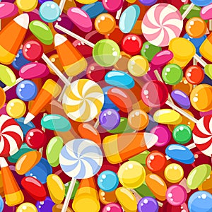 Seamless background with various candies.