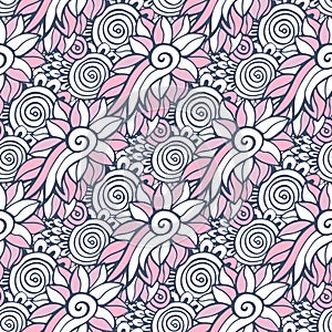 Seamless background in vector for adult coloring book page or textile design. Fashion floral pattern