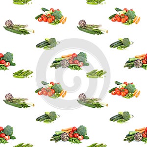 Seamless background of veggies on white