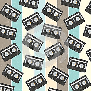 seamless background with vintage analogue music recordable cassettes photo
