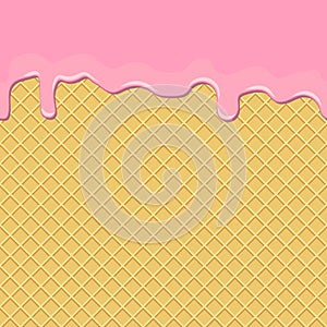 Seamless background. Waffles with the current sweet pink cream