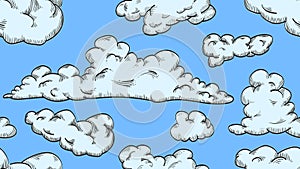 Seamless background. White clouds on blue sky,