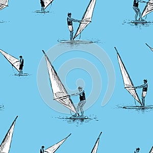 Seamless background of windsurfers in the sea