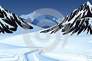 Seamless background with winter landscape, mountains, snow