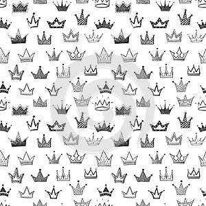 Seamless backrgound with black doodle crowns. Can be used for wallpaper, pattern fills, textile, web page background