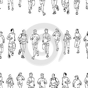 Seamless backSeamless background of sketches townspeople jogging photo