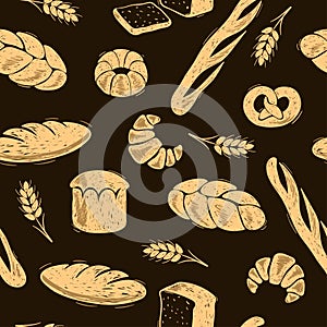 Seamless bakery pattern. Doodle bread vector illustration