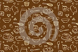 Seamless Baking Pattern with Kitchen Tools Vector Design