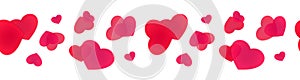 Seamless banner with scattered hearts. Decorative framing line with various hearts.