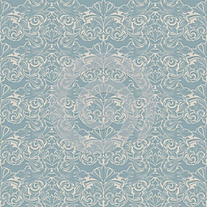 seamless Baroque pattern in light blue and white