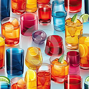 Seamless barware pattern of wine glasses, tumblers, and other cups 3