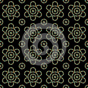 Seamless beaded flowers vector pattern on black background