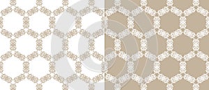 Seamless beige damask pattern design. Ornamental background.