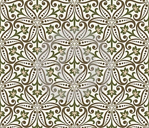 Seamless beige and green floral wallpaper