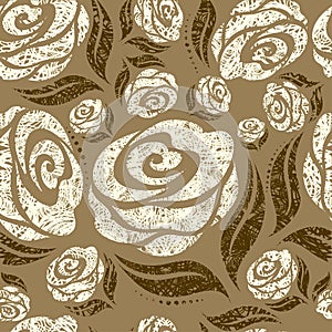 Seamless beige grunge rose pattern
