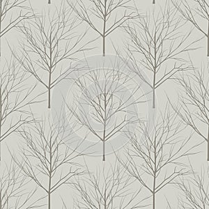 Seamless beige naked trees pattern.