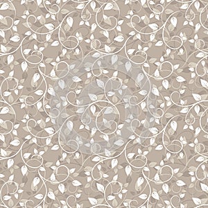 Seamless beige pattern with leaves.