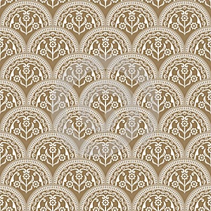 Seamless beige and white floral arcs wallpaper