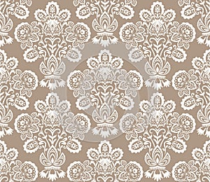 Seamless beige and white floral wallpaper